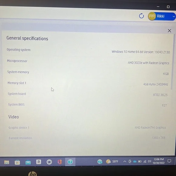 HP 255 G8 Notebook PC Model (1W9Z3AV)